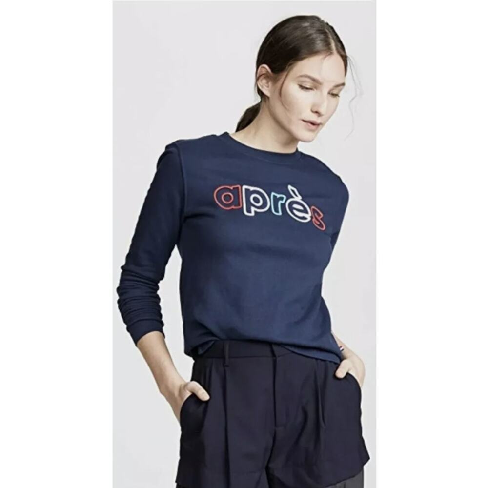 Sol Angeles Women's Embroidered Apres Navy Blue Sweatshirt Stretch Cotton Casual